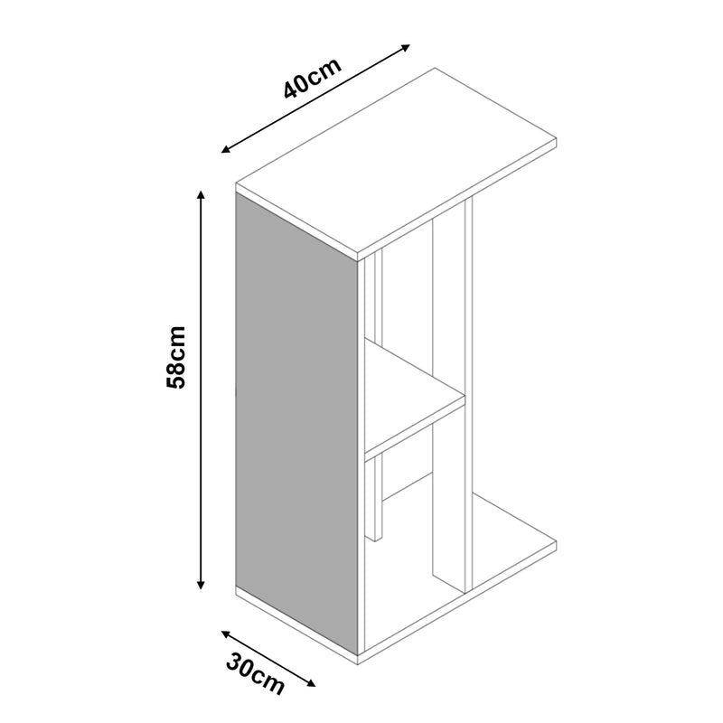 Croquis coté Table d'appoint avec griffoir pour chat Ljungby 58 x 40 x 30 cm blanc [en.casa]