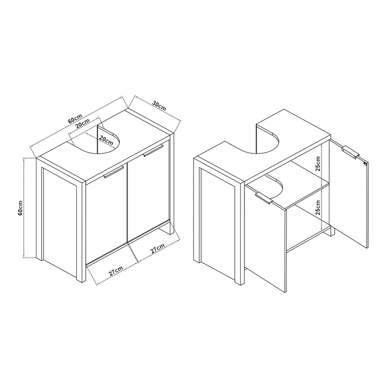 Croquis coté Meuble sous lavabo Namsskogan 60 x 60 x 30 cm effet noyer noir [en.casa]