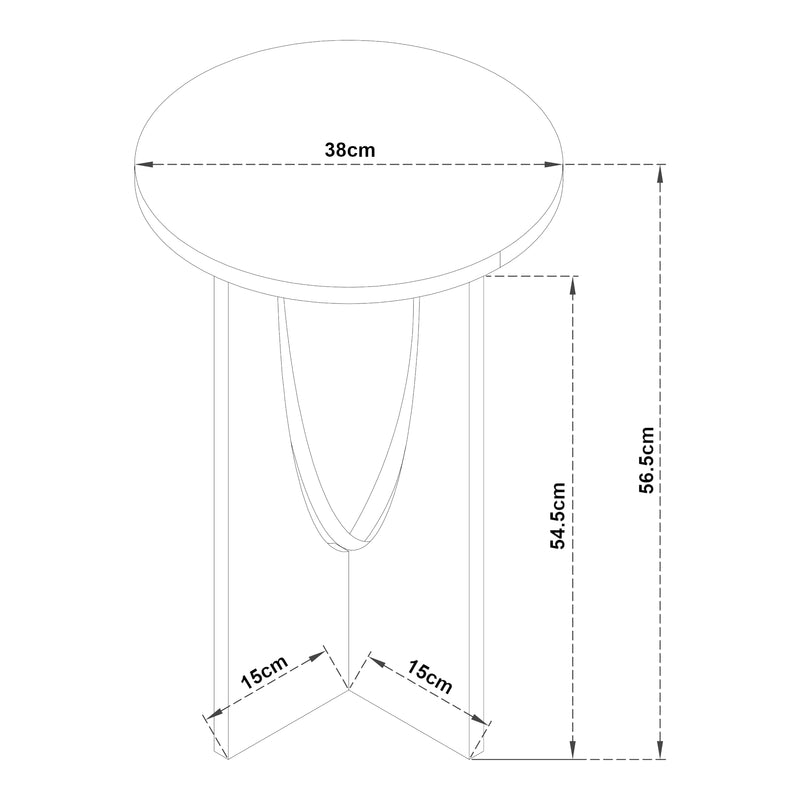 Croquis coté Table d'appoint Rindal 57 x 38 cm effet chêne [en.casa]