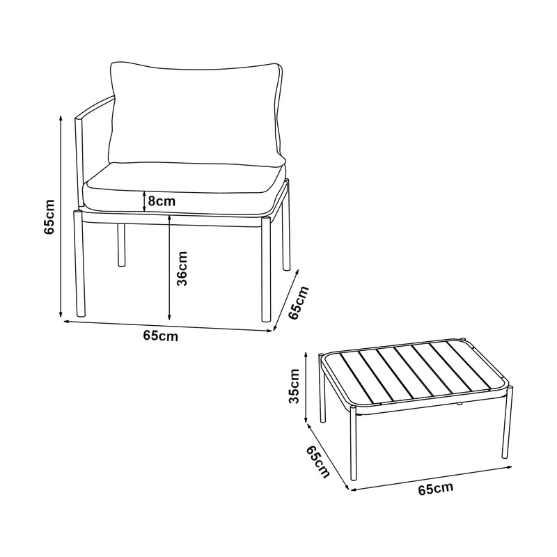 Croquis coté Ensemble de meubles de jardin 3 pièces Accettura gris casa.pro