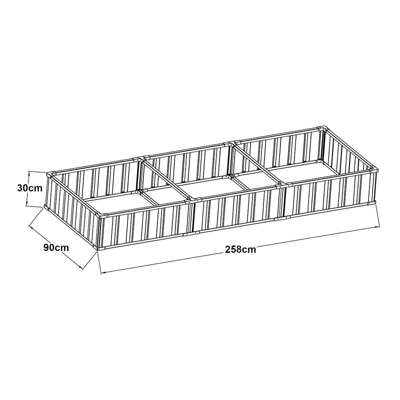 Croquis coté Jardinière surélevée Albrandswaard 258 x 90 x 30 cm anthracite [en.casa]