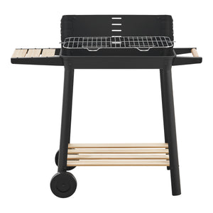Chariot de barbecue Ari 78x86x30cm Noir/Bois [casa.pro]