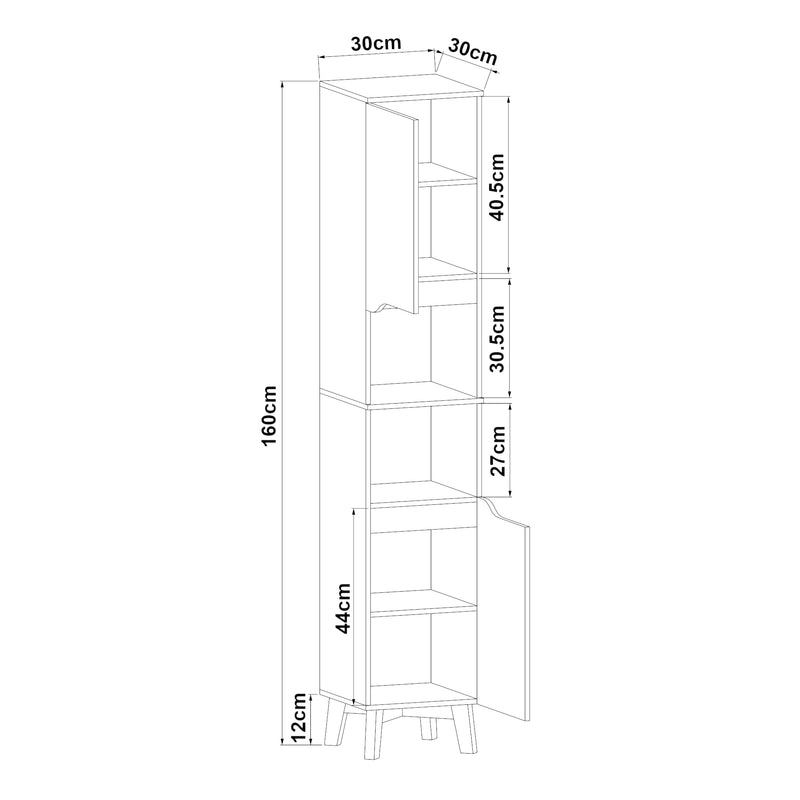 Croquis coté Meuble colonne de salle de bain Overath 160 x 30 x 30 cm gris naturel [en.casa]