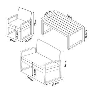 Salon de jardin 4 pièces Calciano aspect rotin beige noir naturel casa.pro