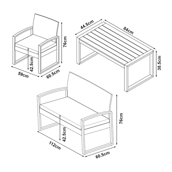 Salon de jardin 4 pièces Calciano aspect rotin beige noir naturel casa.pro