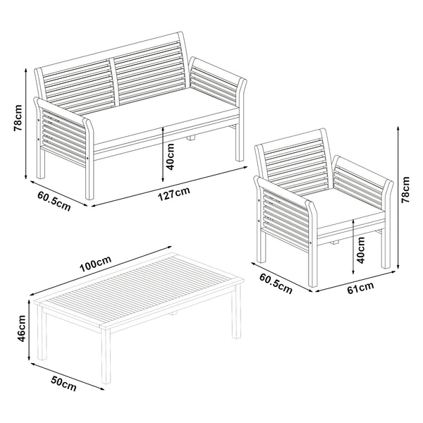 Ensemble de mobilier de jardin Candela 4 pièces Bois d'acacia Couleur bois [casa.pro]