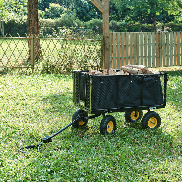 Chariot de jardin Corropoli parois latérales rabattables capacité de charge 550 kg noir jaune pro.tec