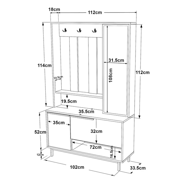 Meuble d'entrée Kvænangen 178 x 112 x 36 cm effet chêne aspect rotin noir [en.casa]