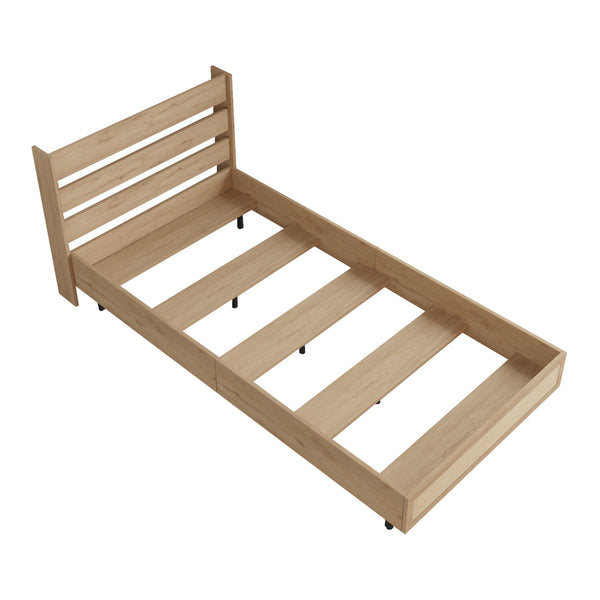 Lit simple Kvænangen 100x200 cm aspect chêne/rotin [en.casa]