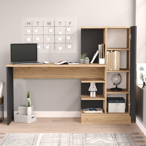 Bureau avec armoire Varhalo 120x153x40 cm aspect chêne/anthracite [en.casa]