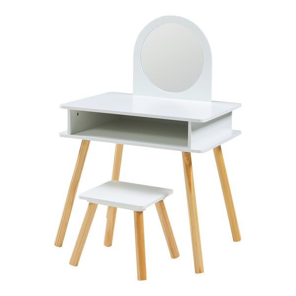 Coiffeuse pour enfants avec tabouret Ovanåker Blanc/Nature [en.casa]