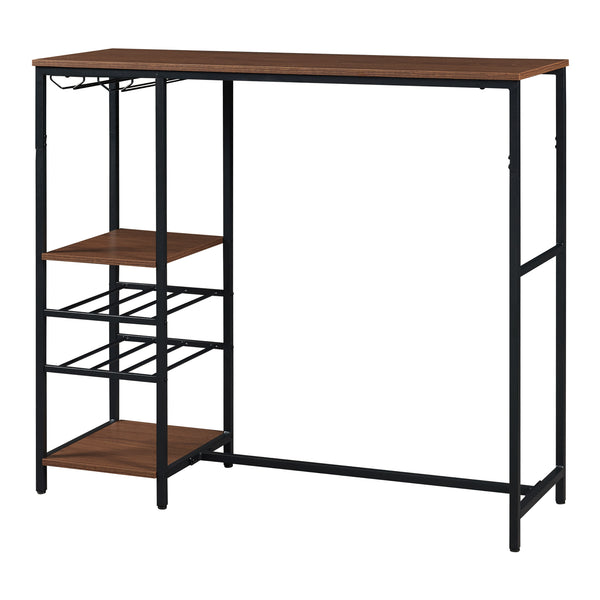 Table de bar Stjørdal avec étagère à bouteilles Noir/Aspect noyer [en.casa]