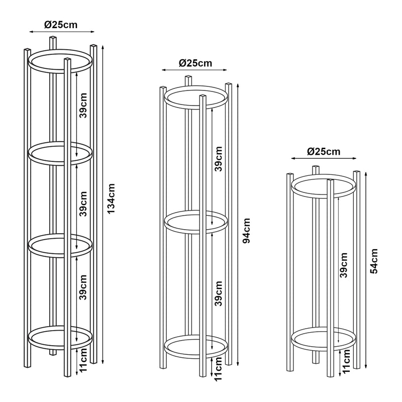 Croquis coté Ensemble de 3 porte-plantes Tuusula noir [en.casa]