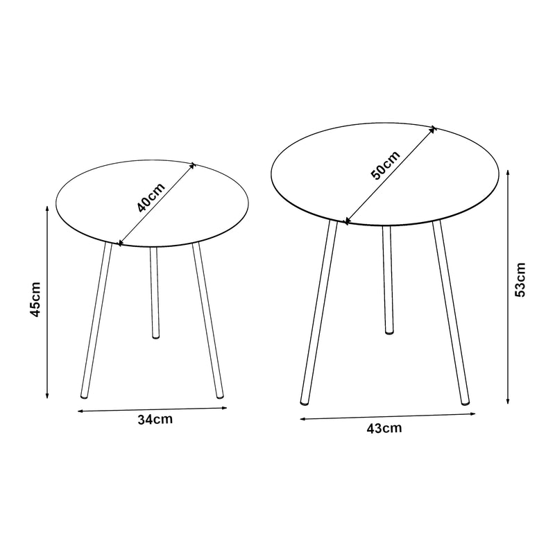 Croquis coté Lot de 2 tables d'appoint Sula de tailles différentes noir [en.casa]