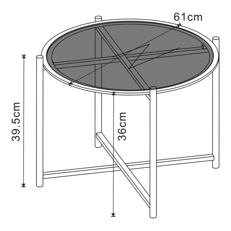 Croquis coté Ensemble de 2 tables basses en verre Lier noir [en.casa]