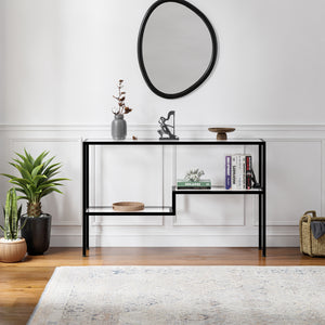 Console Videnel avec plateau en verre 120x30x76 cm Noir [en.casa]