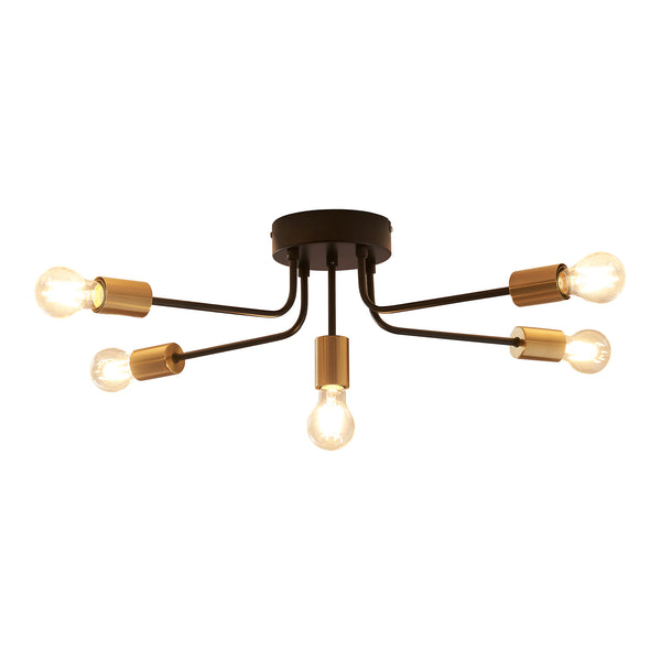 Plafonnier Benfleet 5 x E27 Noir/Coloris laiton [lux.pro]