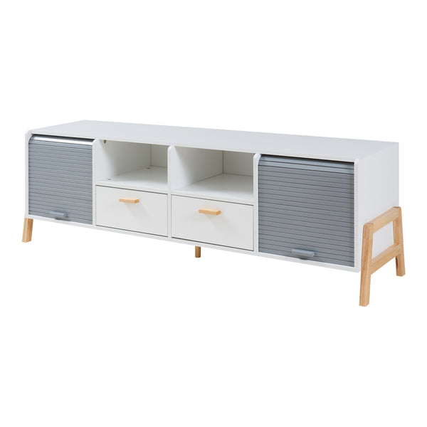 Meuble TV Kvaefjord 160x40x52 cm Blanc/Gris [en.casa]