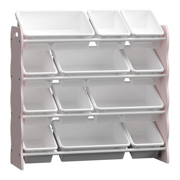 Étagère pour enfants Vestnes avec 12 boîtes de rangement 78x86x27 cm Cotton Candy/Blanc [en.casa]