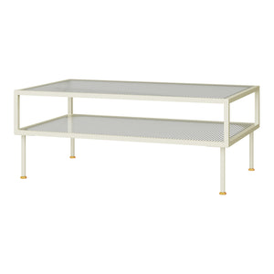 Table basse Lindau en acier avec plateau en verre 100x50x46 cm crème blanc [en.casa]