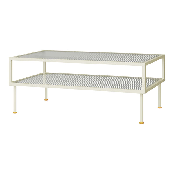 Table basse Lindau en acier avec plateau en verre 100x50x46 cm crème blanc [en.casa]