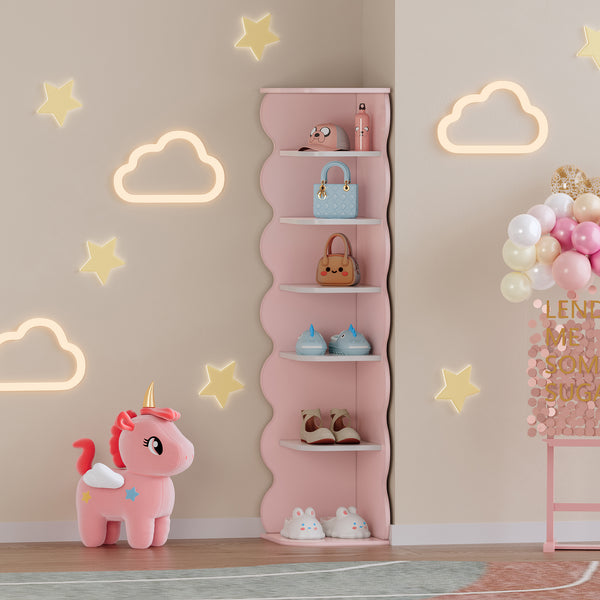 Étagère d'angle pour enfants Vestnes 108x27x27 cm Cotton Candy/Blanc [en.casa]