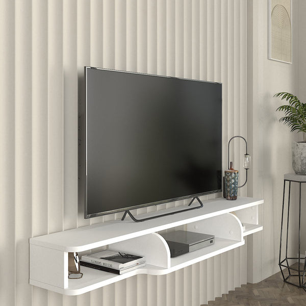 Meuble TV bas suspendu Aar 135x30x16 cm Blanc [en.casa]