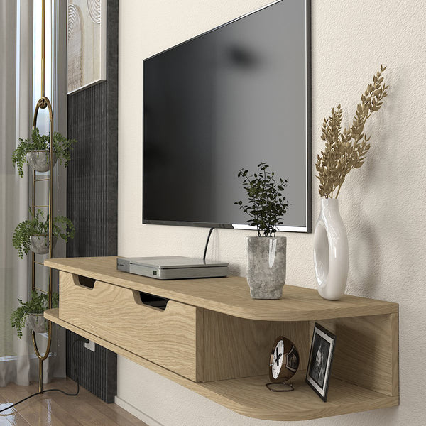 Meuble TV suspendu Karjali 150x30x19 cm aspect chêne [en.casa]