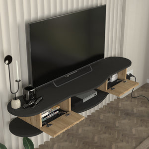Meuble TV suspendu Nyskiri 150x35x19 cm Anthracite/Aspect chêne [en.casa]