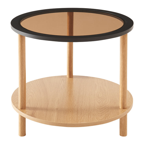 Table d'appoint Latama avec plateau en verre Ø51x45 cm Naturel/Noir/Verre bronze [en.casa]