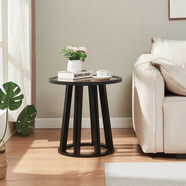 Table d'appoint Burgess 51xØ51 cm Noir/Aspect noyer [en.casa]