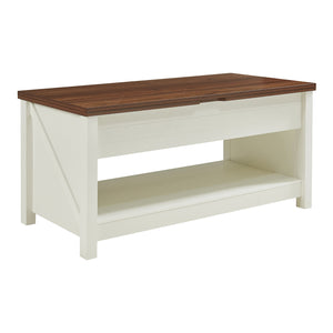 Table basse Kasama avec plateau relevable et espace de rangement 110x55x54 cm aspect noyer/blanc [en.casa]