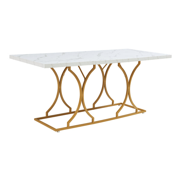 Esstisch Figa für 6 Personen Marmoroptik, weiß / Gold [en.casa]