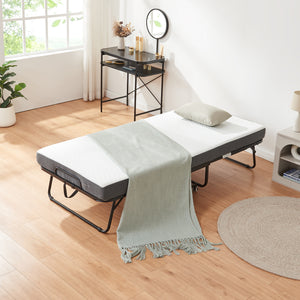 Lit pliant avec matelas à mémoire de forme Borjavle 90 x 200 cm noir gris blanc [en.casa]