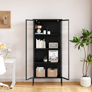 Vitrine Vinterhavn 180x80x35 cm Acier Noir [en.casa]