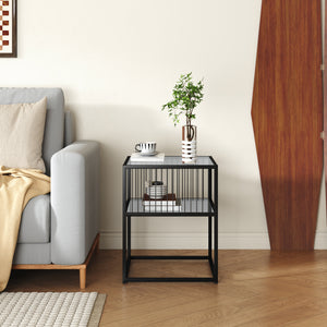 Table d'appoint Tronevn avec plateau en verre 50x40x40 cm Noir [en.casa]