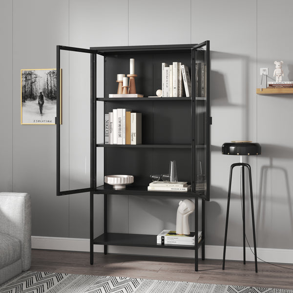 Vitrine Borshavisa en acier 2 portes 160x80x35 cm Noir [en.casa]