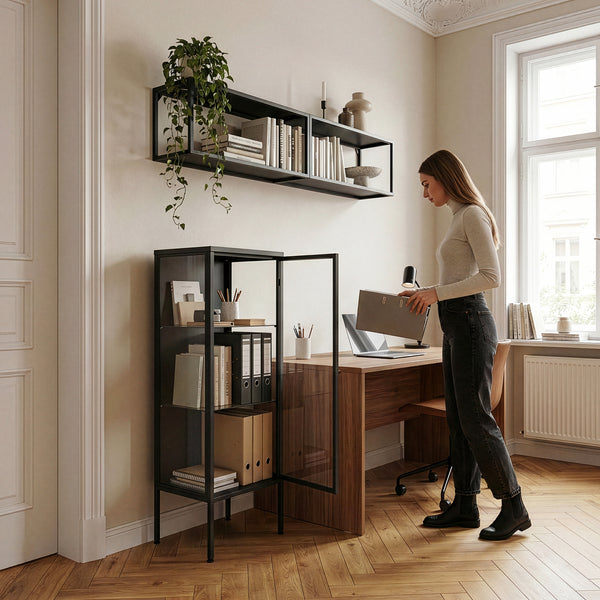 Vitrine Borshavisa 116x34x30 cm Acier Noir [en.casa]