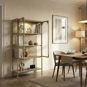 Armoire vitrine Klippestad acier verre trempé 160 x 80 x 35 cm camel [en.casa]
