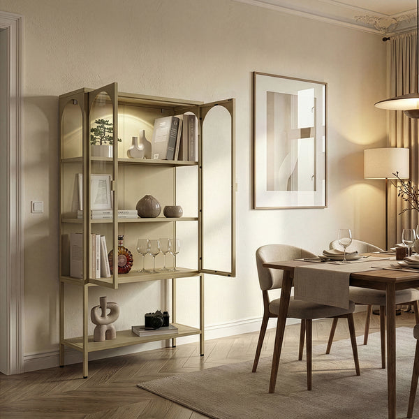 Armoire vitrine Klippestad acier verre trempé 160 x 80 x 35 cm camel [en.casa]