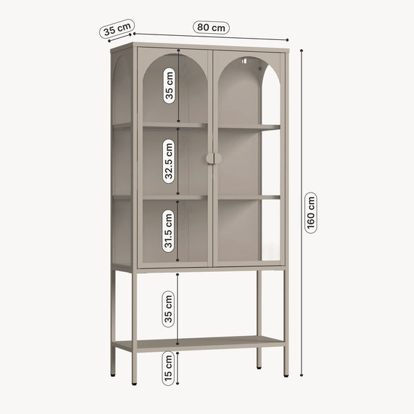 Armoire vitrine Klippestad acier verre trempé 160 x 80 x 35 cm camel [en.casa]
