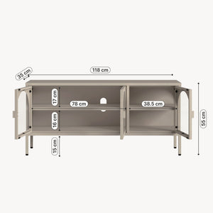 Buffet vitrine Klippestad acier verre 118 x 35 x 55 cm camel [en.casa]