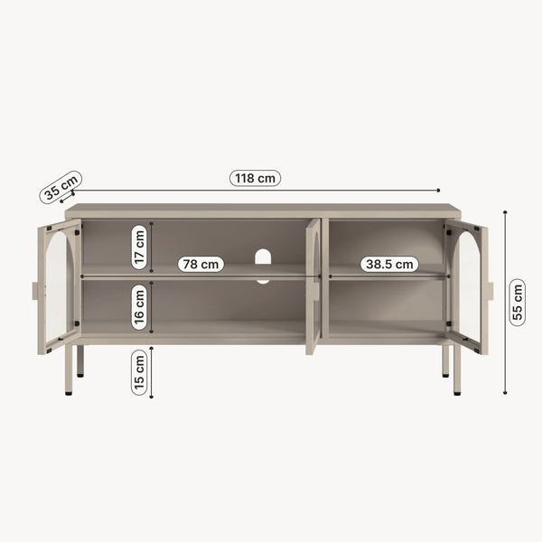 Buffet vitrine Klippestad acier verre 118 x 35 x 55 cm camel [en.casa]