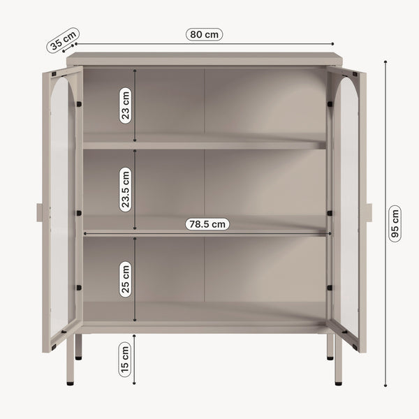 Buffet haut Klippestad acier verre trempé 95 x 80 x 35 cm camel [en.casa]