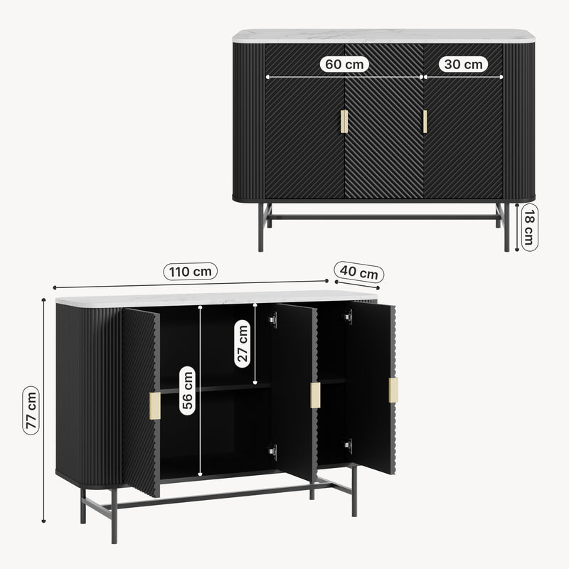 Croquis coté Buffet Olvehok 110 x 40 x 77 cm effet marbre noir [en.casa]