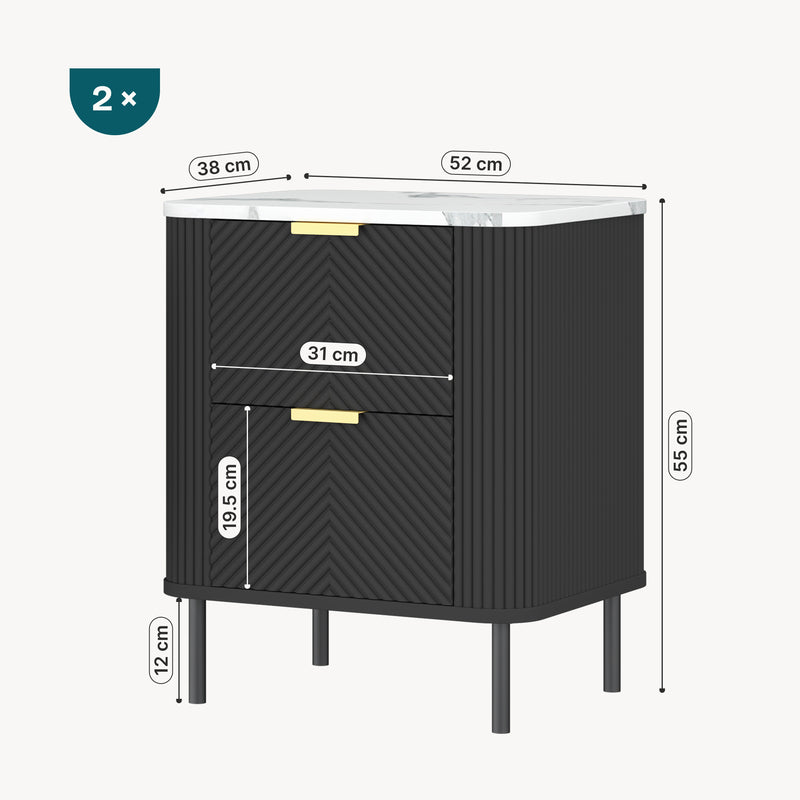 Croquis coté Lot de 2 tables de chevet Olvehok 55 x 52 x 38 cm [en.casa]