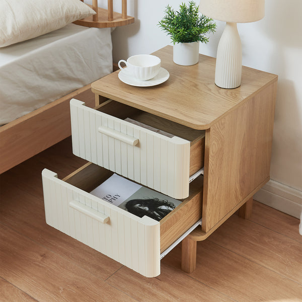 Table de chevet Ferrersp avec 2 tiroirs 50x40x40 cm aspect chêne / couleur sable [en.casa]