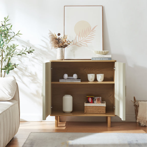 Buffet Ferrersp avec 2 portes 80x80x40 cm aspect chêne / couleur sable [en.casa]