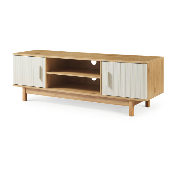 Meuble TV Ferrersp avec 2 portes 140x40x45 cm aspect chêne / couleur sable [en.casa]