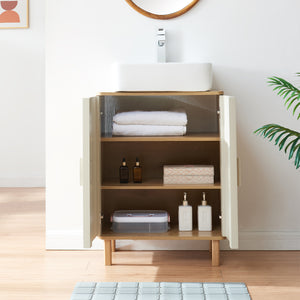 Meuble sous-lavabo Ferrersp 80x60x35 cm aspect chêne / couleur sable [en.casa]